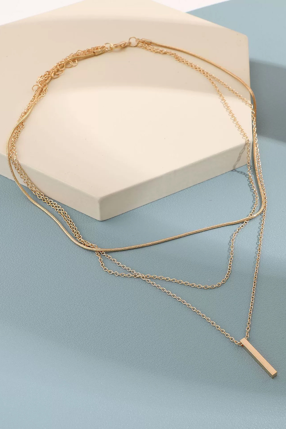 Gold Bar Pendant Layered Adjustable Chain Necklace - loveforevers