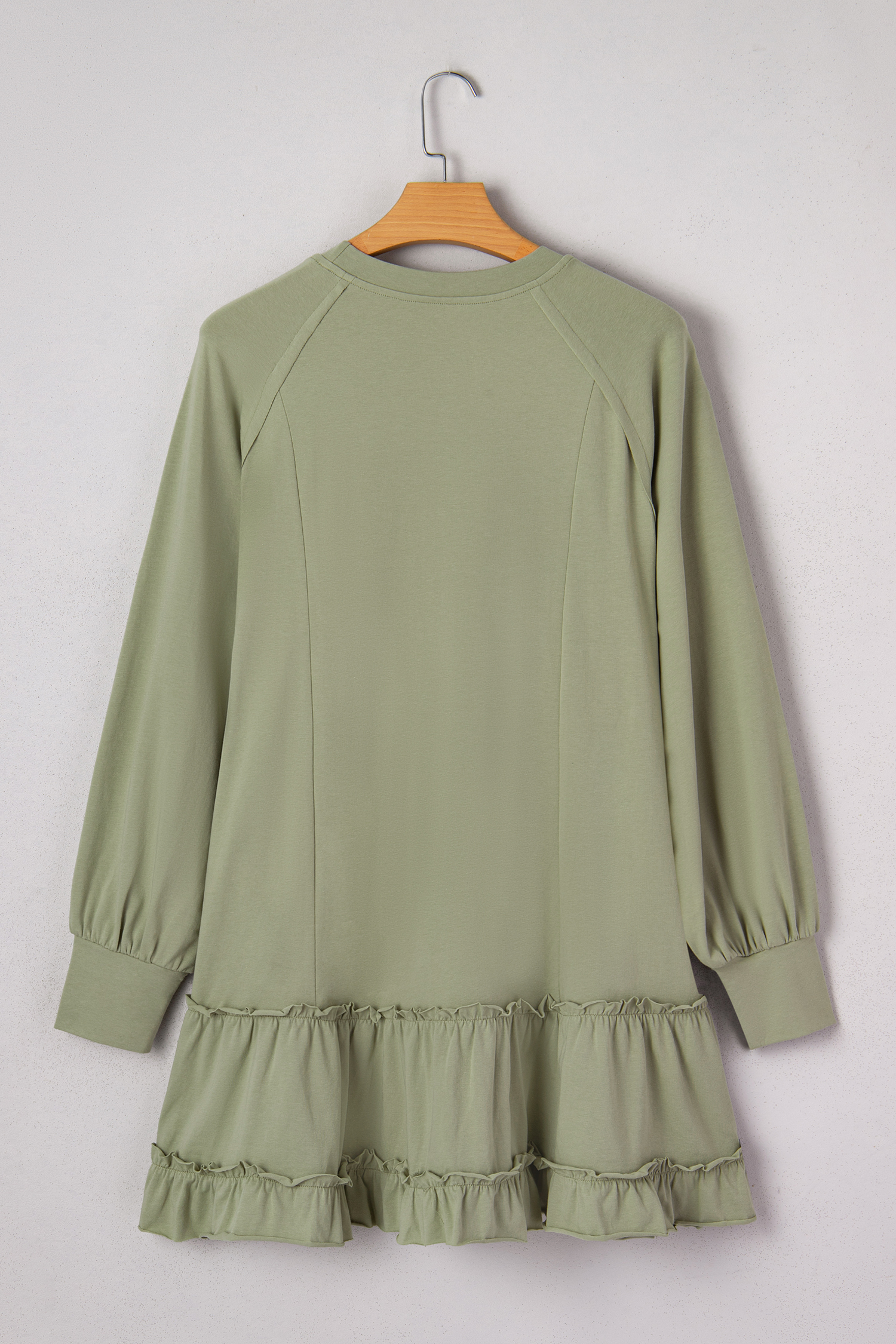 Laurel Green Jacquard Frilled Ruffled Long Sleeve Mini Dress - loveforevers
