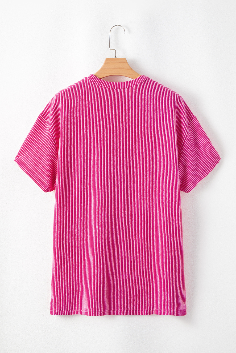 Pink Corded Knit Pocketed Loose Fit T Shirt - loveforevers