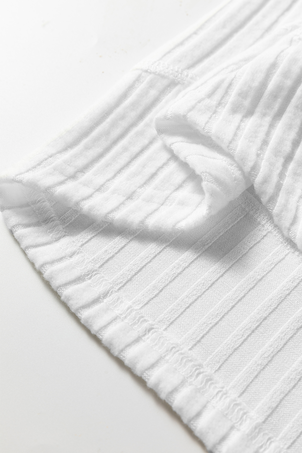 White Ribbed Texture Round Neck Long Sleeve Rounded Hem Knit Top - loveforevers