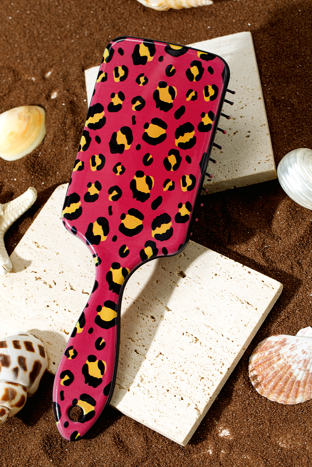 Strawberry Pink Leopard Print Long Handle Air Cushion Comb - loveforevers