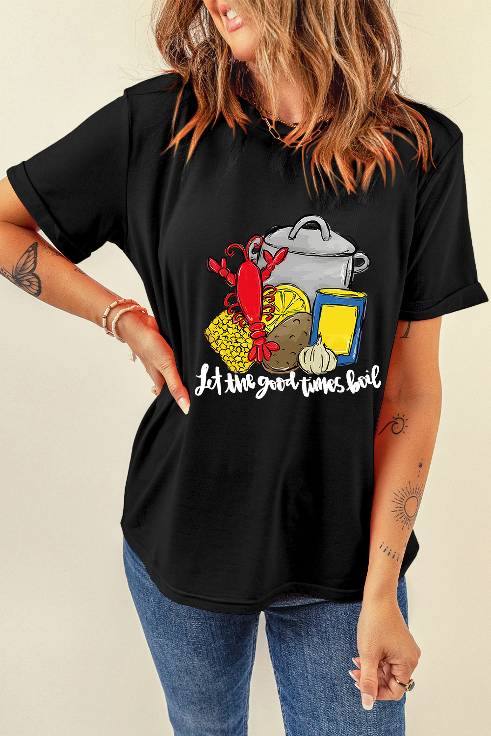 Black let the good time boil Fashion Graphic Tee - loveforevers