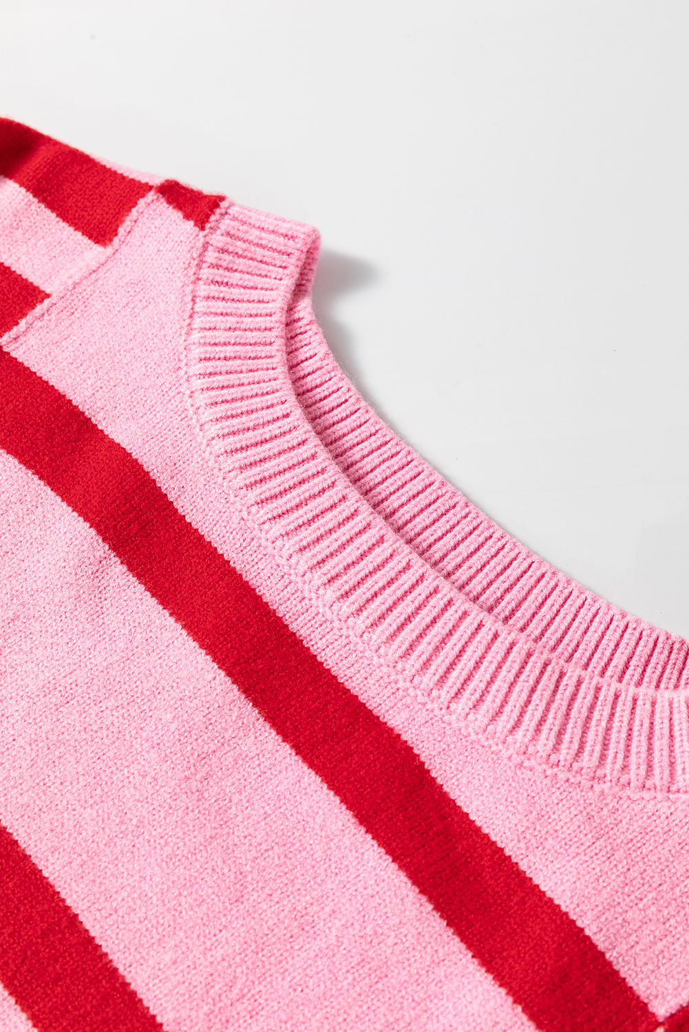Pink Stripe Bubble Sleeve Drop Shoulder Ribbed Trim Sweater - loveforevers