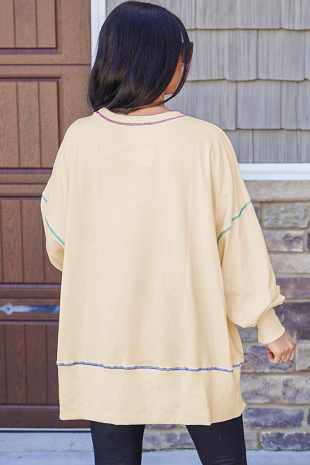Contrast Stitching Split Baggy Sweatshirt - loveforevers