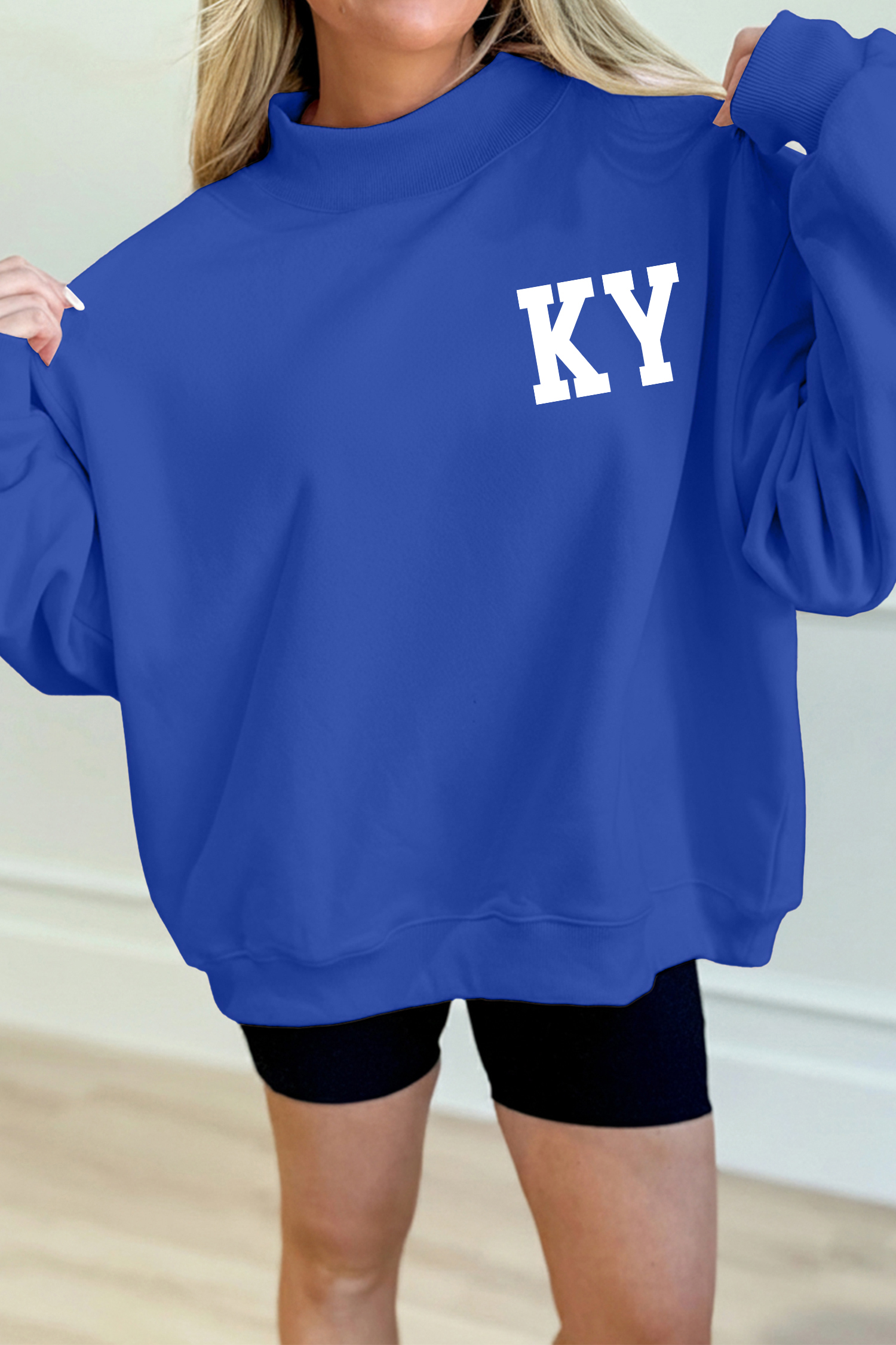 Dark Blue KY KENTUCKY Printed Mock Neck Sweatshirt - loveforevers