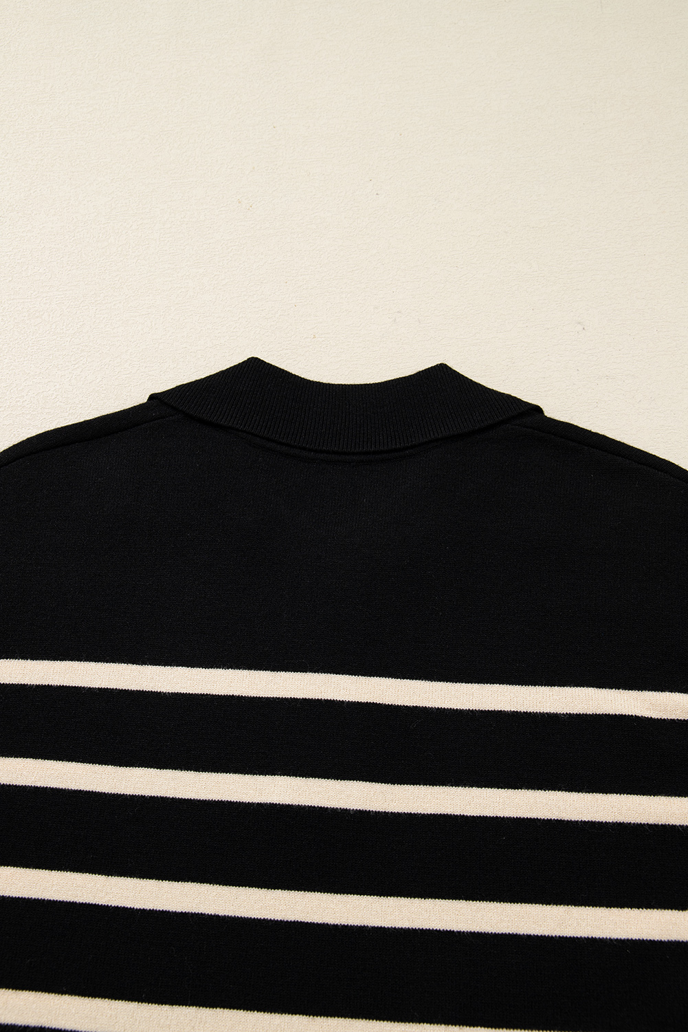 Black Stripe Polo Collar Puff Sleeve Sweater Mini Dress - loveforevers