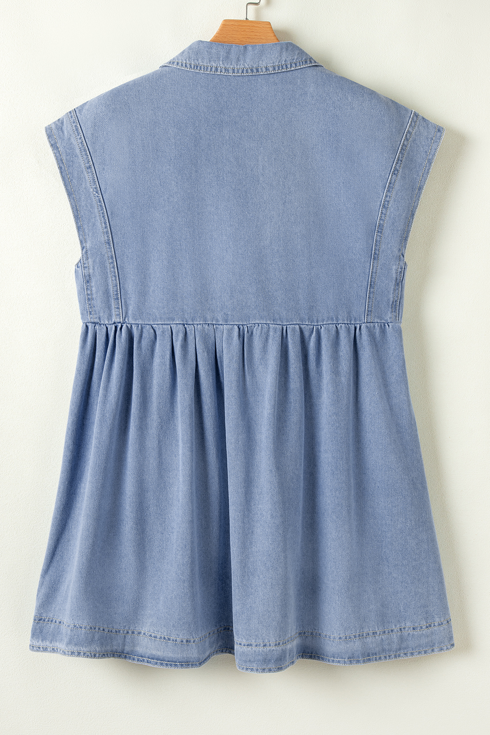 Beau Blue Lapel Neck Cap Sleeve High Waist Denim Babydoll Dress - loveforevers