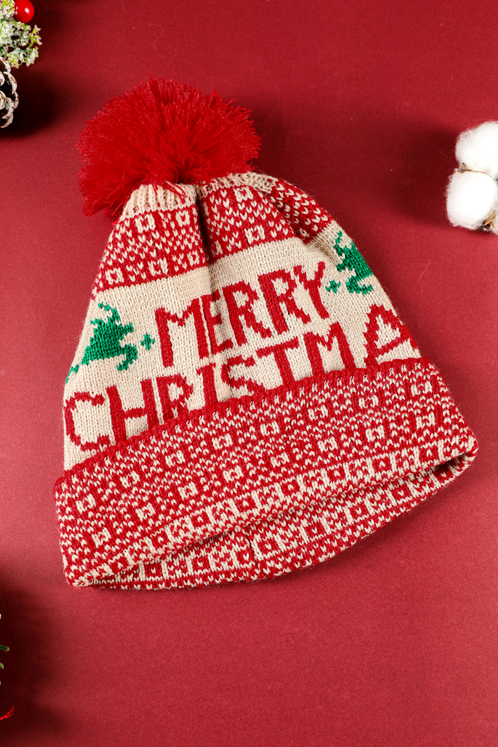 Fiery Red MERRY CHRISTMAS Winter Beanie Hat - loveforevers