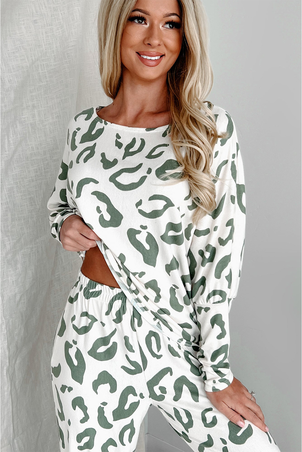 Beige Leopard Animal Print Long Sleeve and Pants Loungewear Set - loveforevers