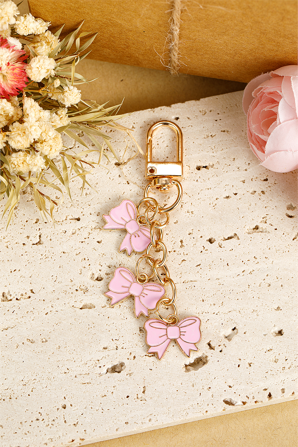 Pink Bow Knot Shape Charms Plated Alloy Keychain - loveforevers