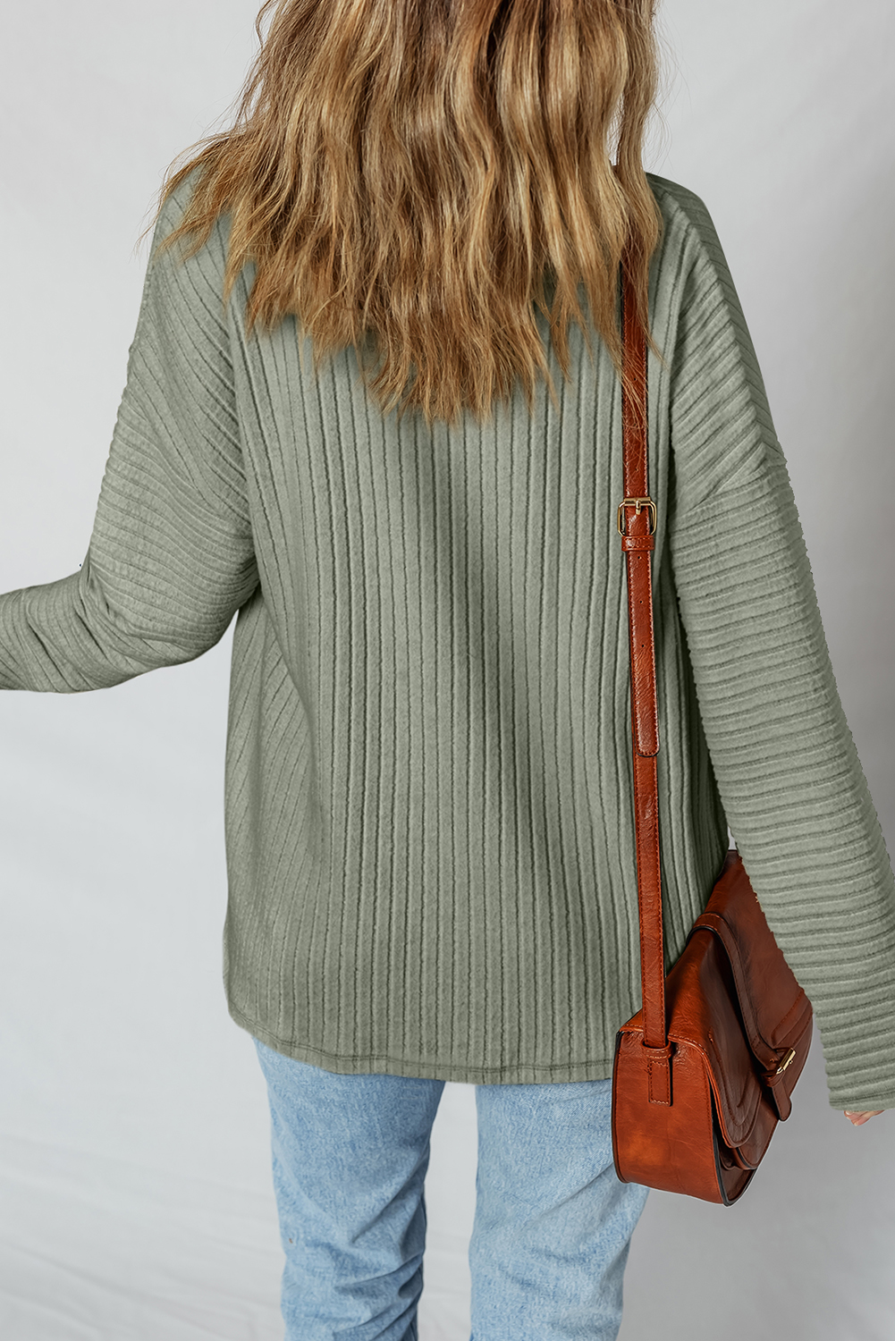 Mist Green Thermal Ribbed Texture Drop Shoulder Button Up Shacket - loveforevers
