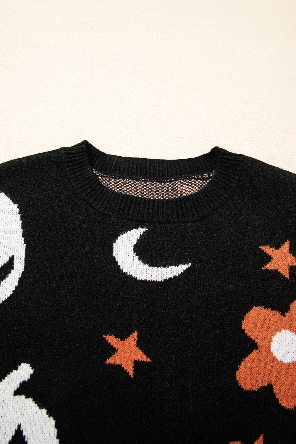 Black Halloween Mythical Night Pattern Drop Shoulder Sweater - loveforevers