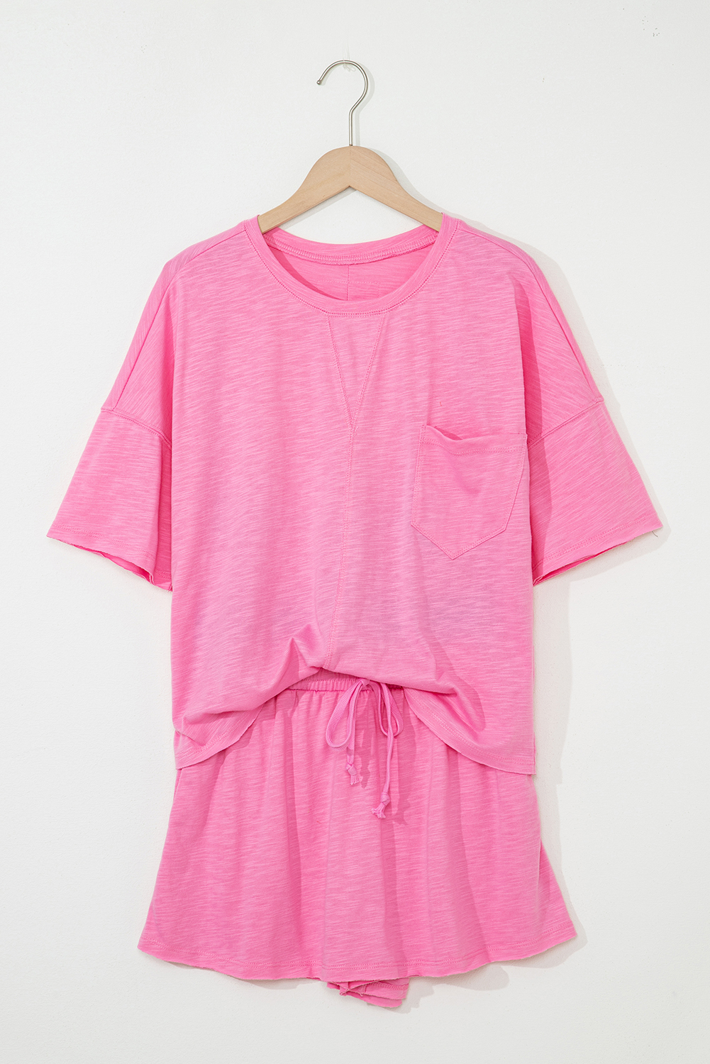 Sachet Pink Loose Fit Half Sleeve T Shirt and High Waist Skirt Set - loveforevers