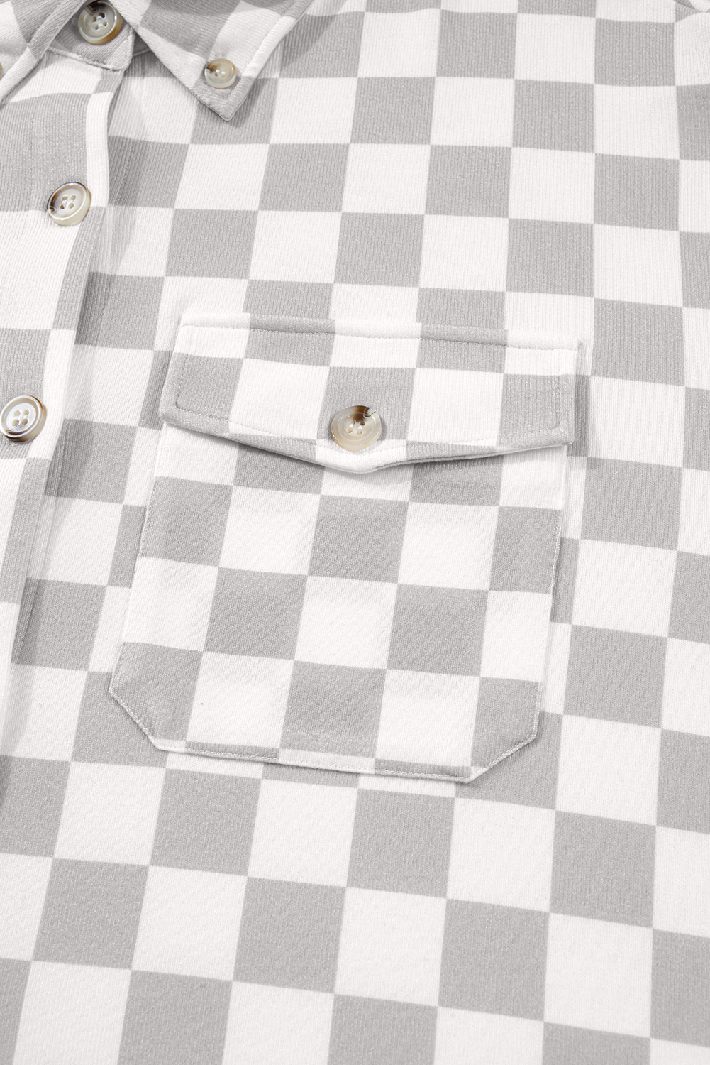 Khaki Checkerboard Flap Pocket Button Front Shacket - loveforevers