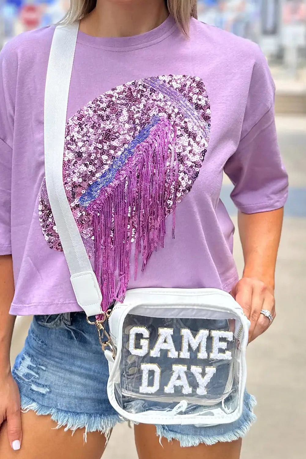 Black GAME DAY Rugby Football Clear Shoulder Bag - loveforevers