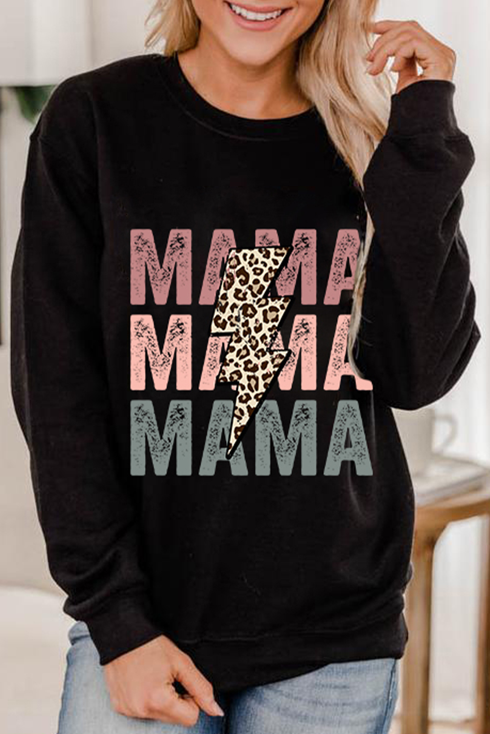 Black Leopard Lightning MAMA Graphic Pullover Sweatshirt - loveforevers