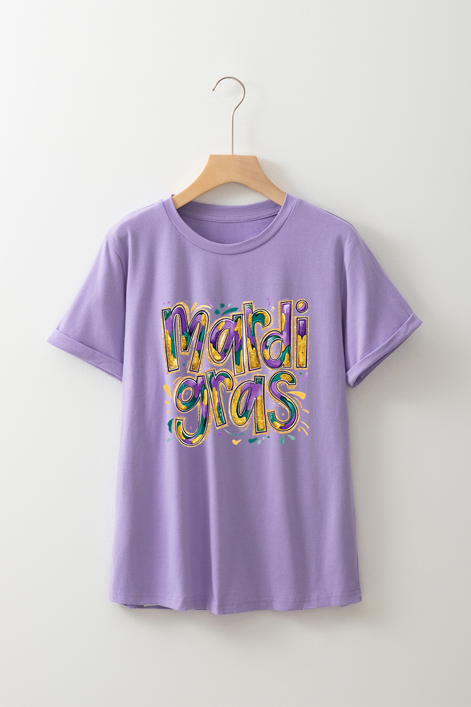 Wisteria mardi gras Cheerful Letter Graphic Tee - loveforevers