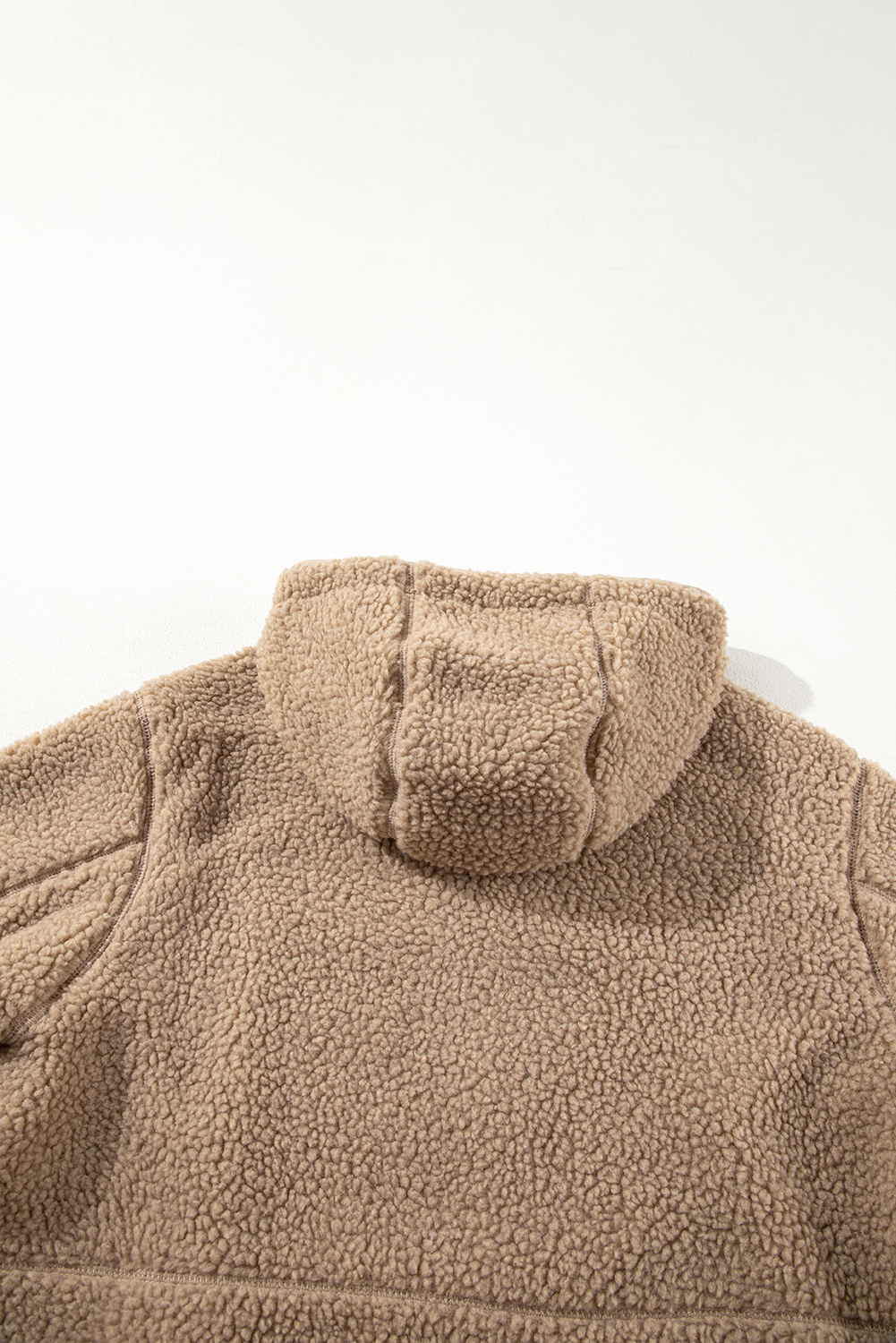 Pale Khaki Fleece Zip Up Drawstring Hooded Pocketed Jacket - loveforevers