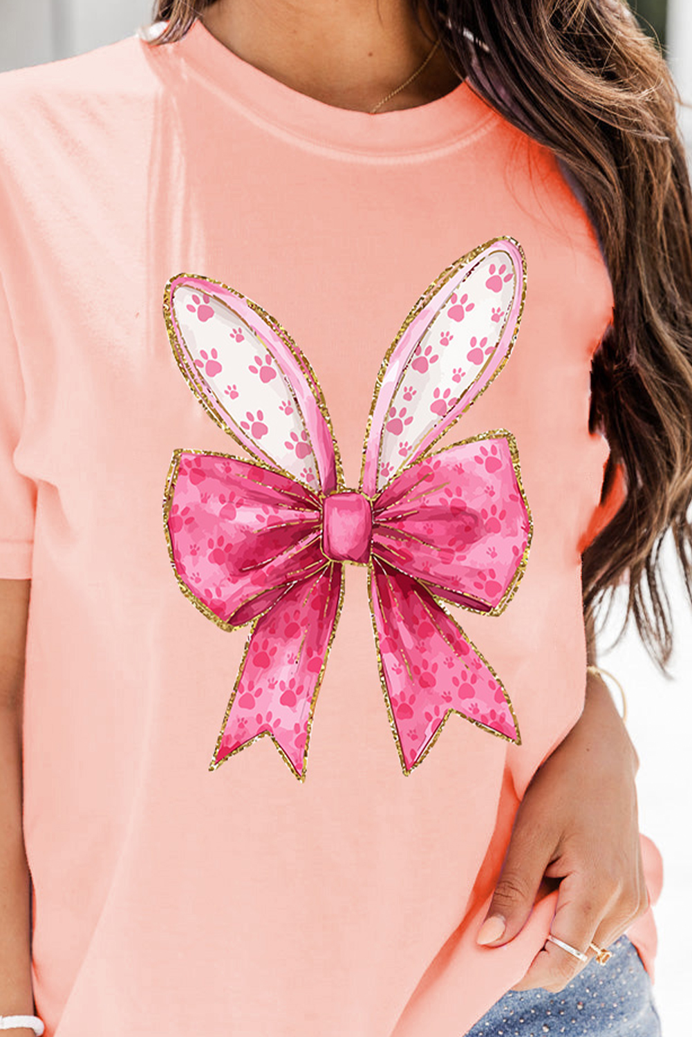 White Easter Egg Bow Bunny Ear Printed T Shirt - loveforevers