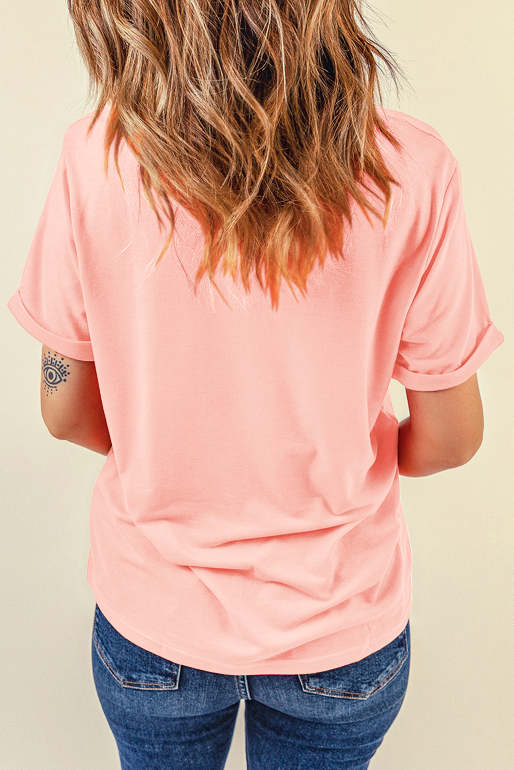 Pink Guitar Flower Print Crew Neck Loose T Shirt - loveforevers