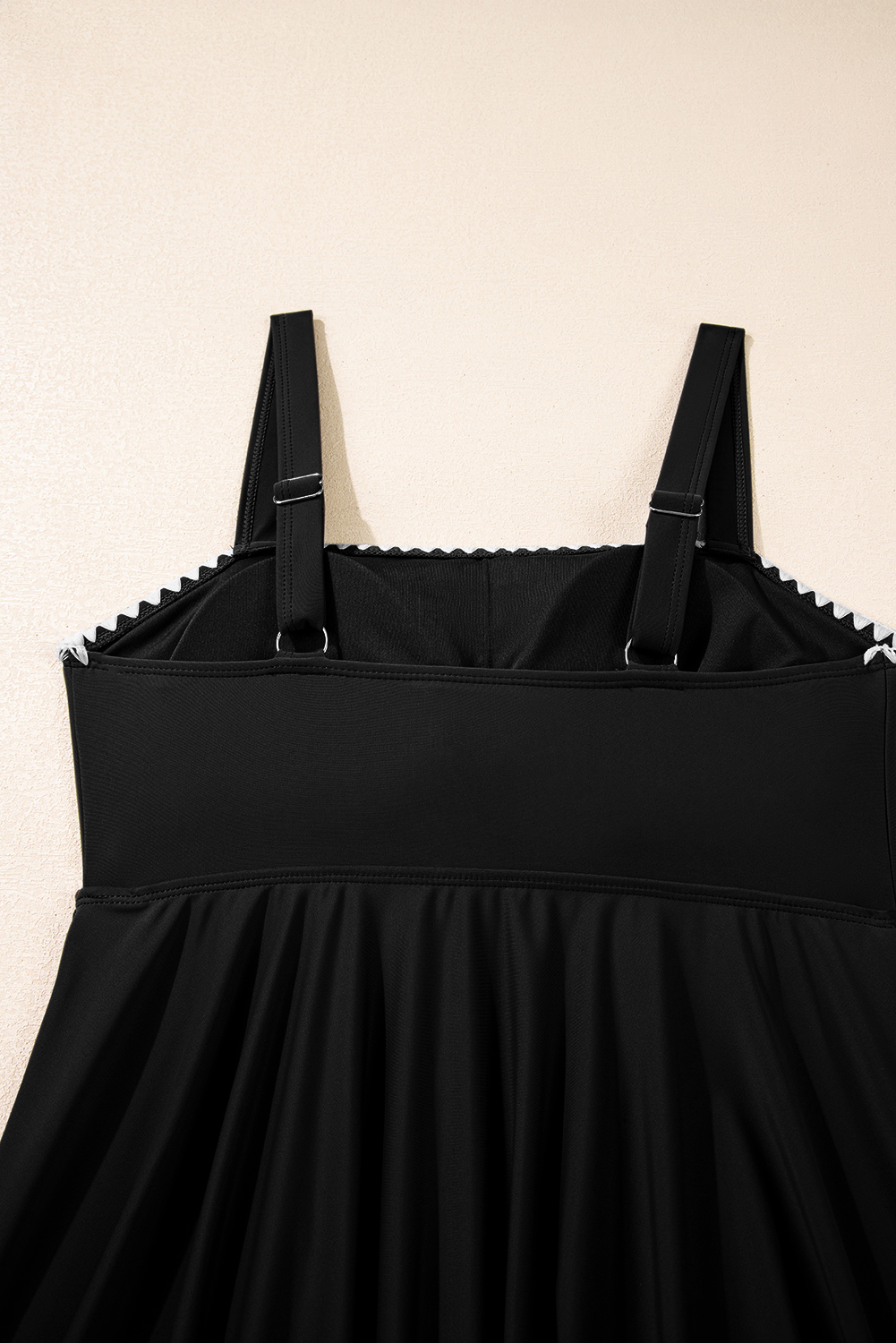 Black Spaghetti Straps Contrasted Ricrac Trim Flared Tankini 2pcs Swimsuit - loveforevers