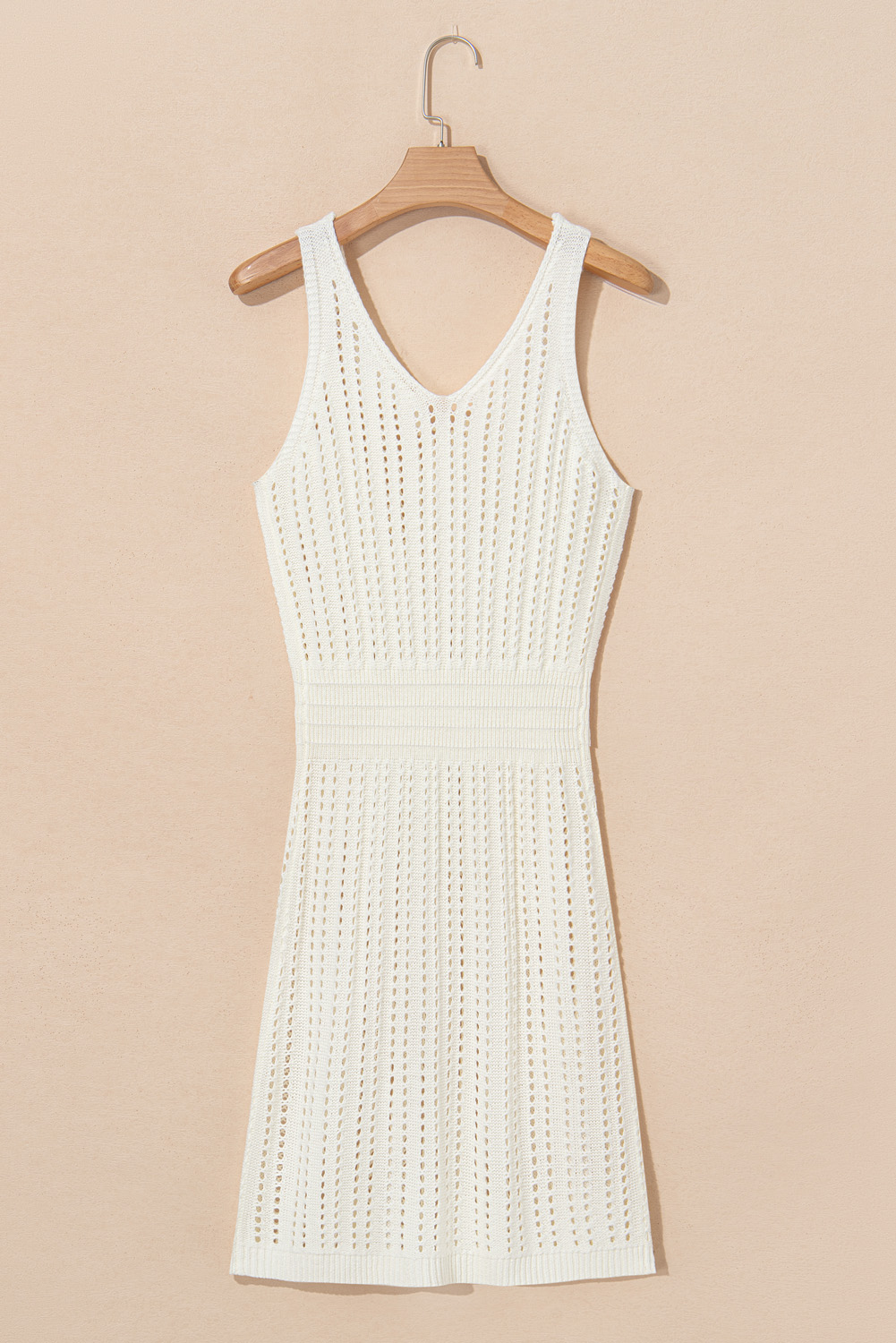 White Eyelet Crochet Sleeveless V Neck Beach Dress - loveforevers