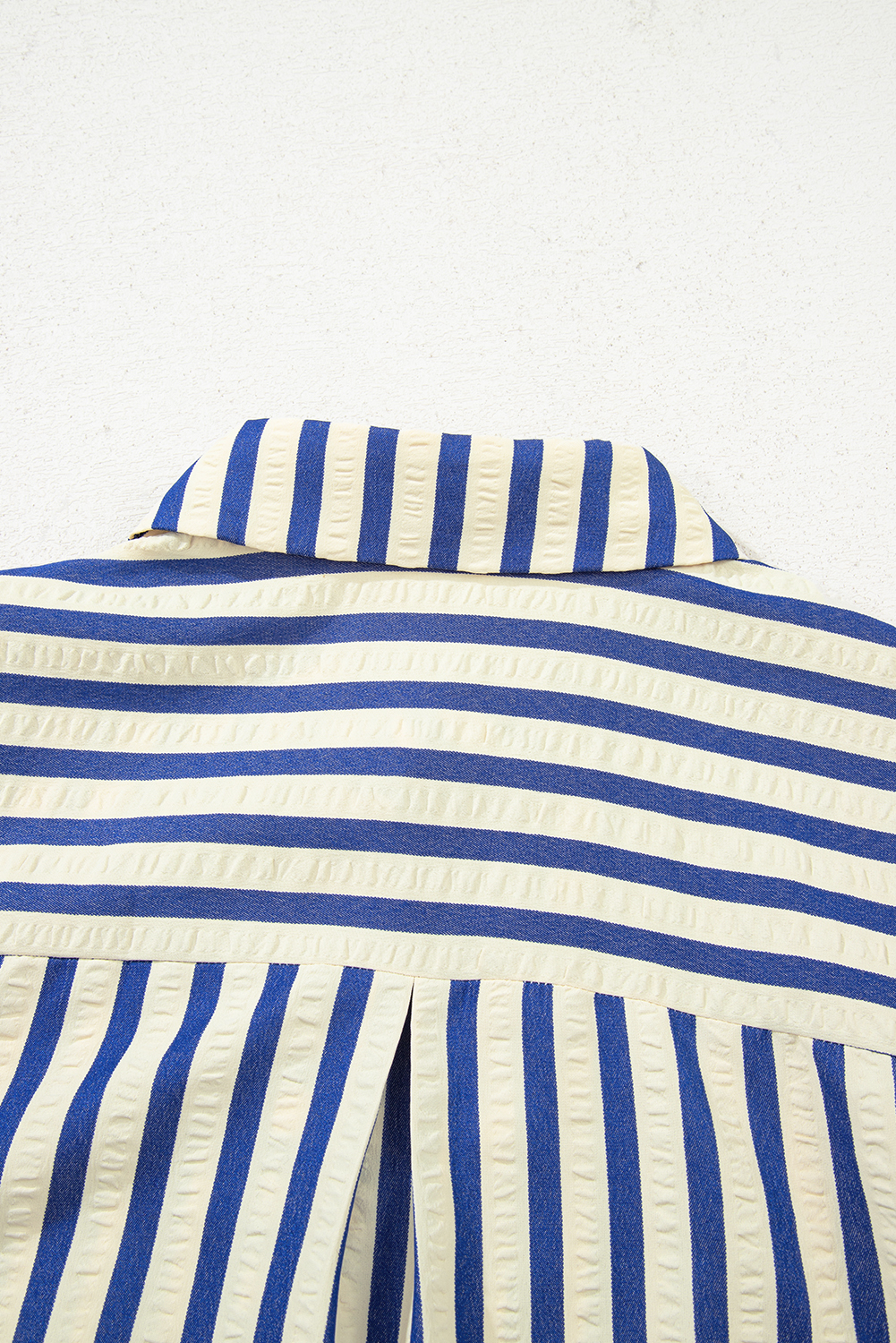 Blue Stripe Collared Half Button Side Pockets Loose Fit Mini Dress - loveforevers