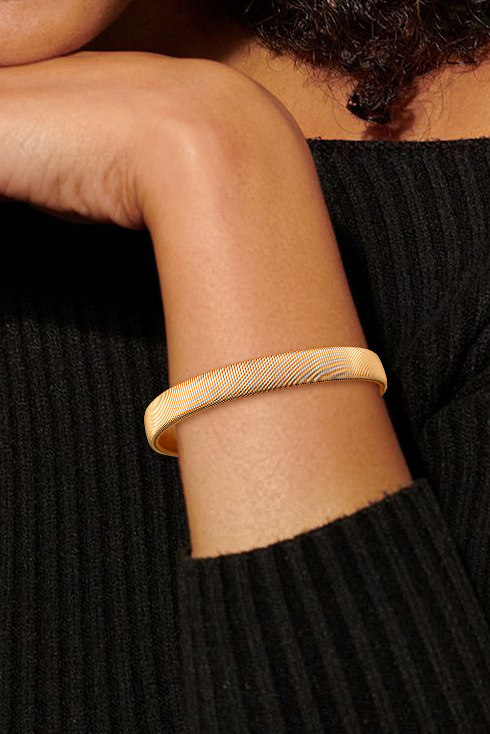 Gold Stretchy Plated Metal Wide Bangle - loveforevers