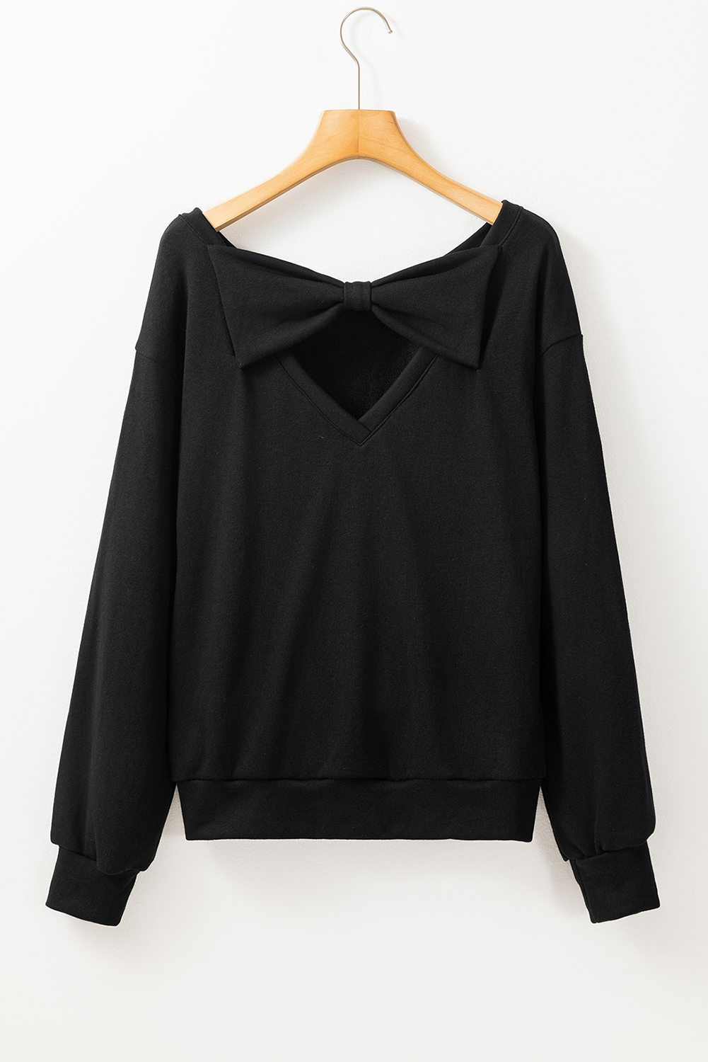 Black Bowknot Dewback Round Neck Sweatshirt - loveforevers