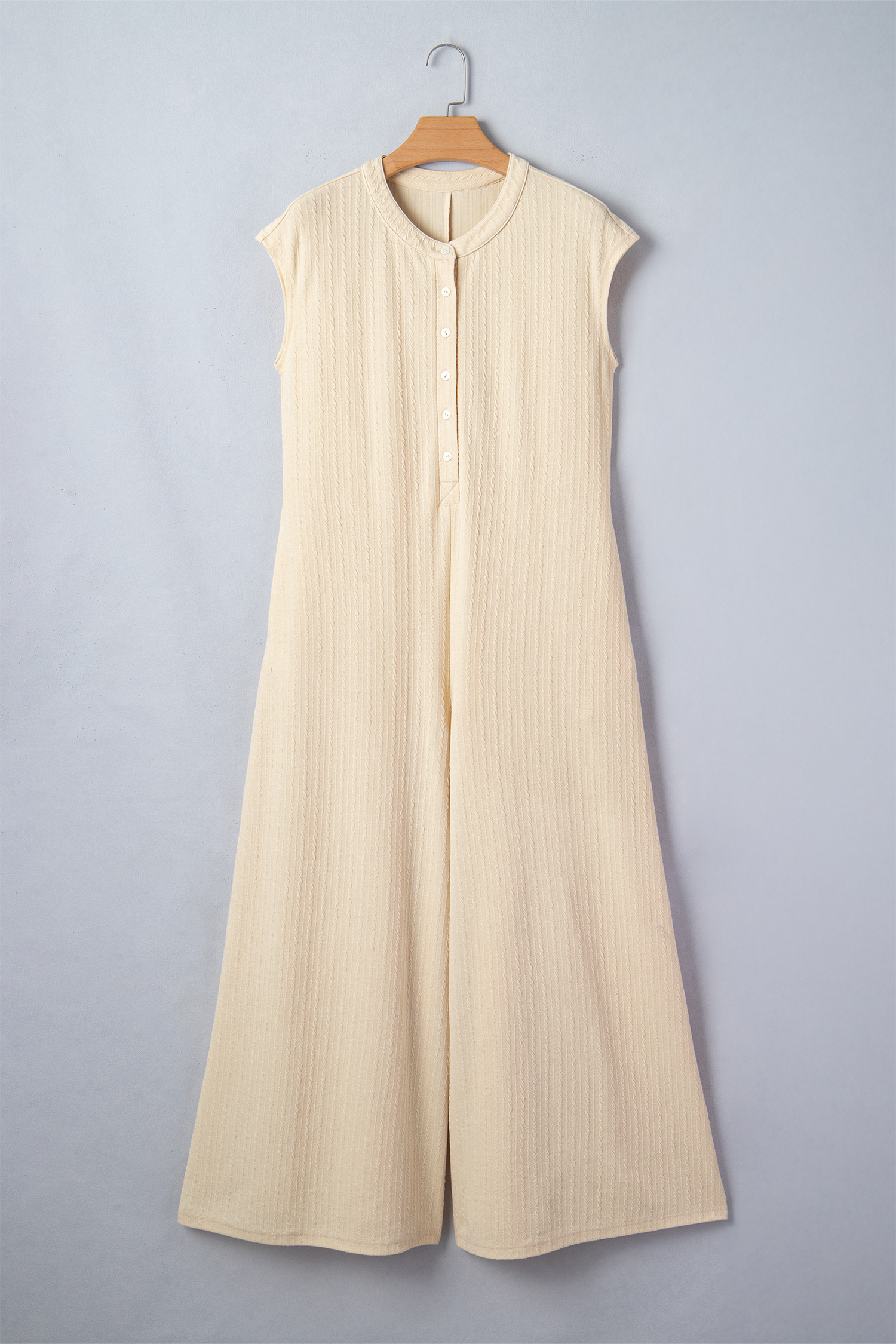 Jet Stream Half Buttons Ribbed Knit Wide Leg Jumpsuit - loveforevers