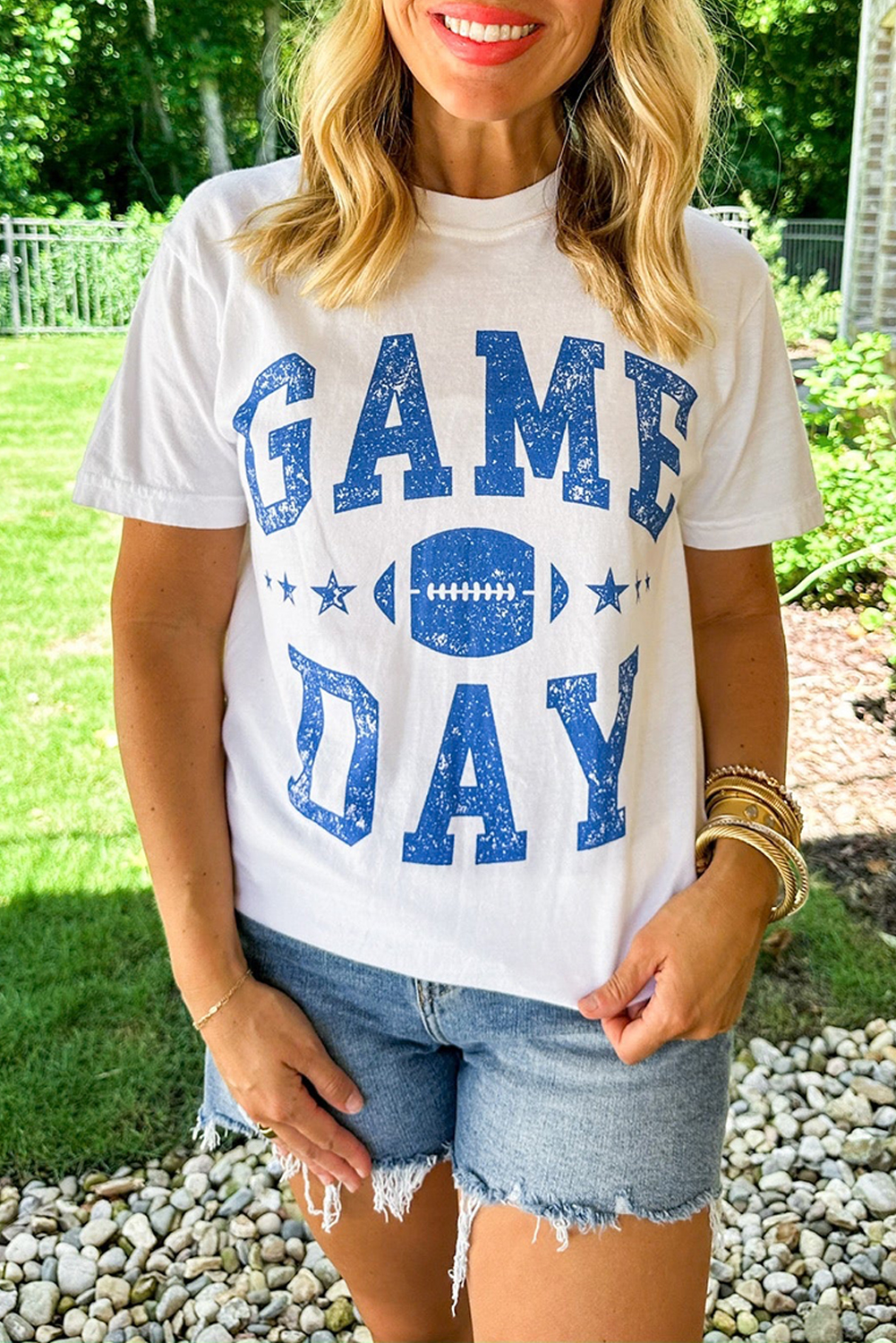 White GAME DAY Rugby Football Graphic Crewneck T Shirt - loveforevers