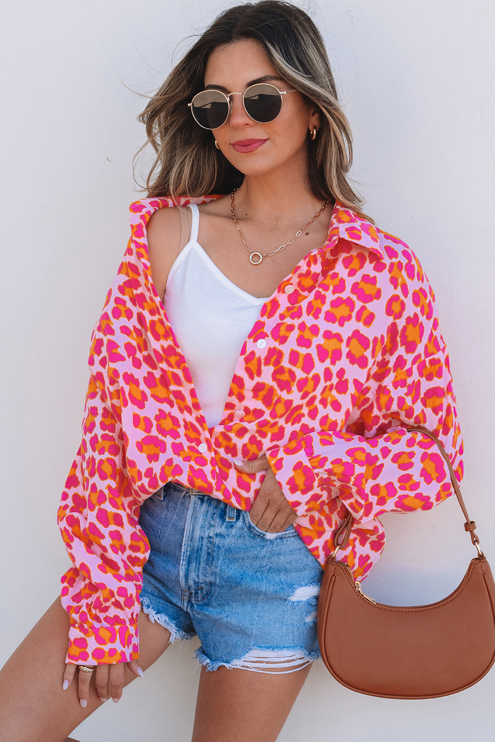 Rose Leopard Printed Button Up Loose Shirt - loveforevers