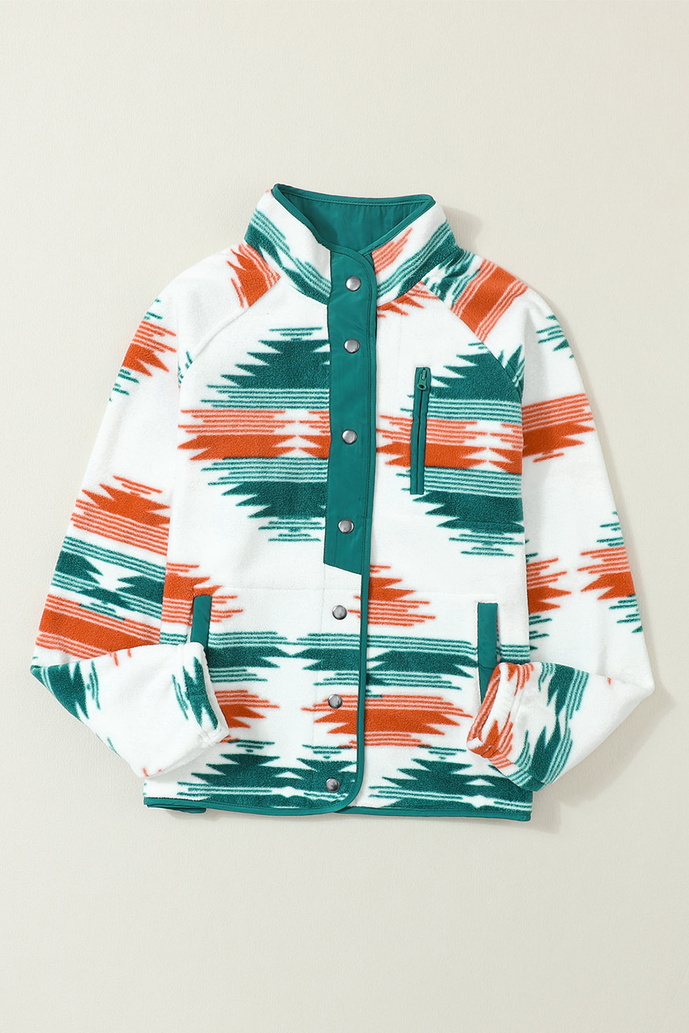 Multicolour Western Aztec Snap Buttoned Fleece Jacket - loveforevers