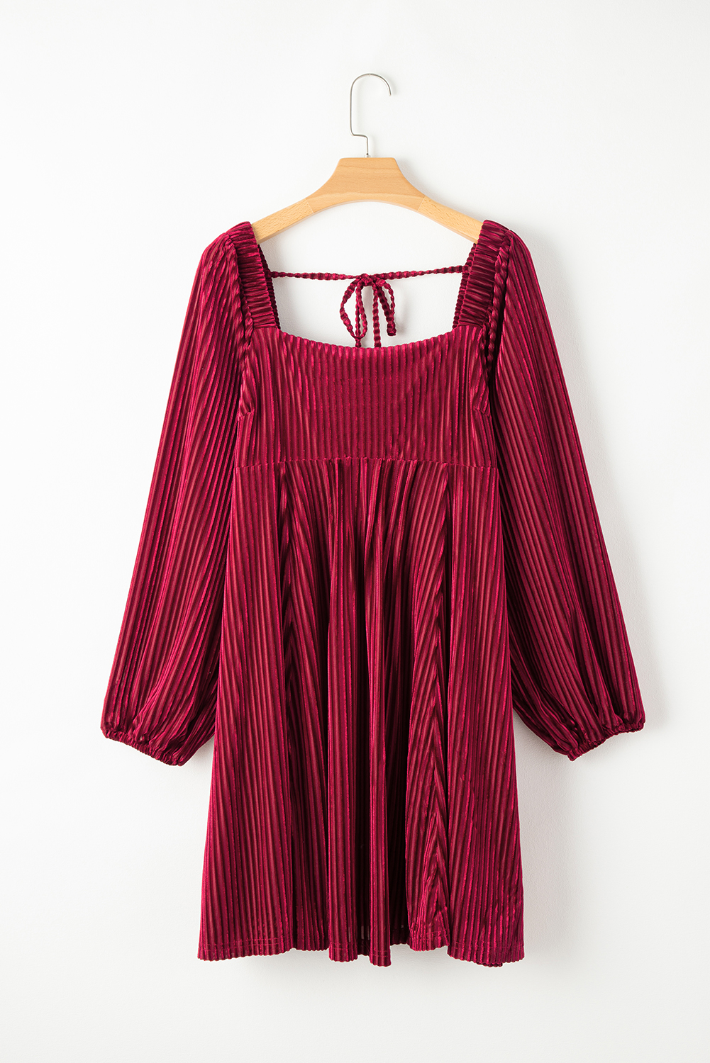 Red Tie Back Square Neck Velvet Babydoll Dress - loveforevers