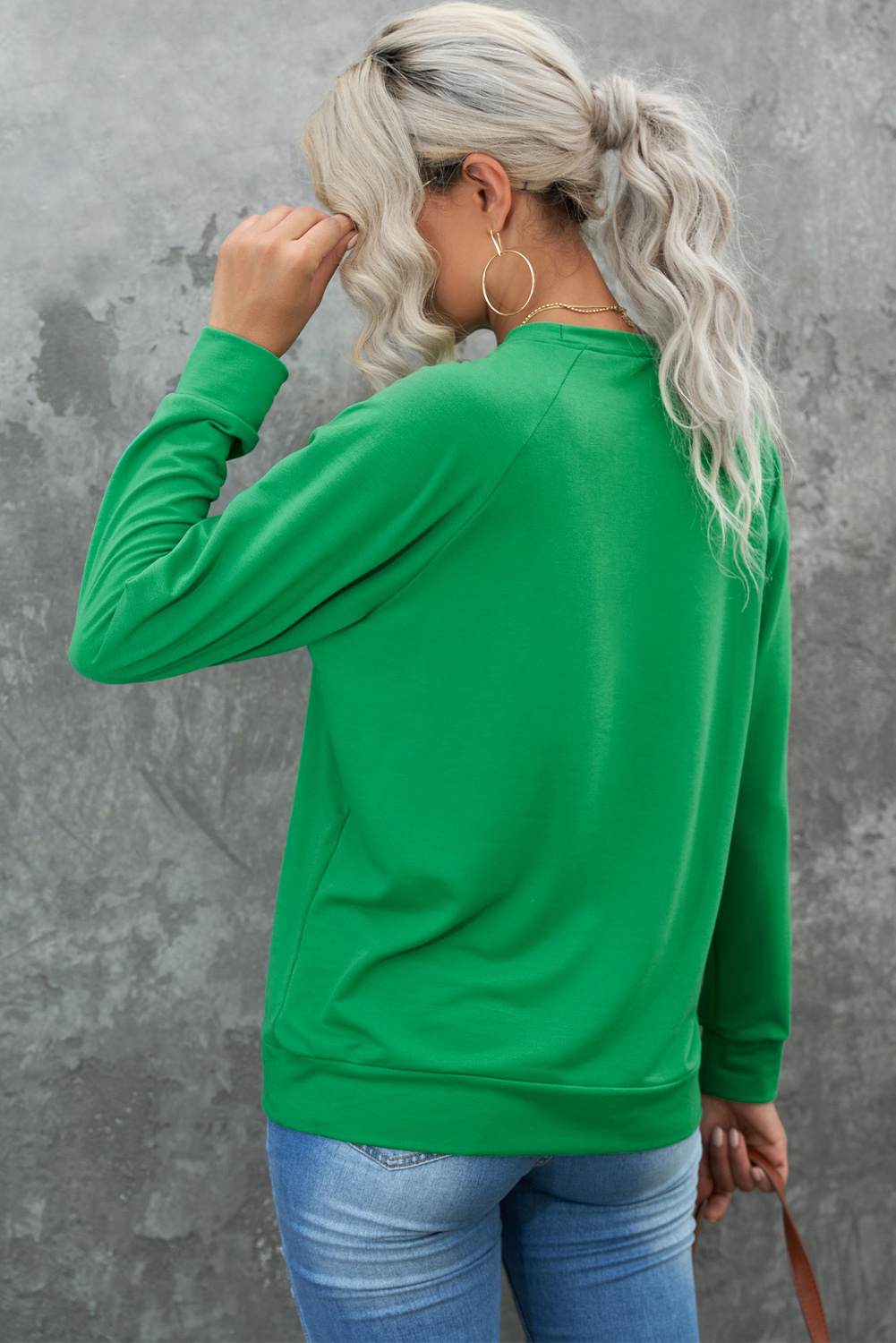 Green St. Patricks LUCKY Clover Print Raglan Sleeve Sweatshirt - loveforevers