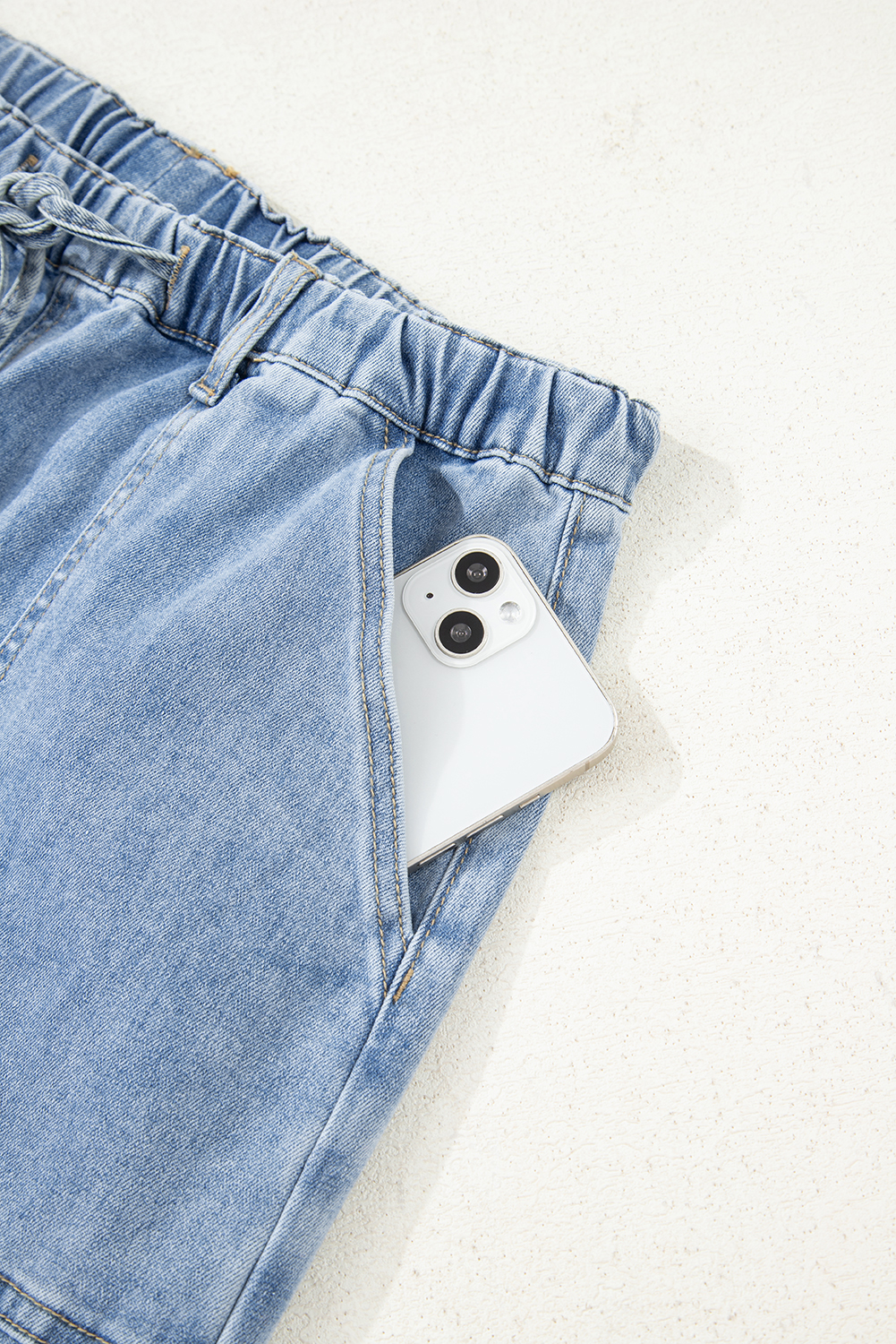 Beau Blue Drawstring Seam Detail Raw Hem Wide Leg Denim Pants - loveforevers
