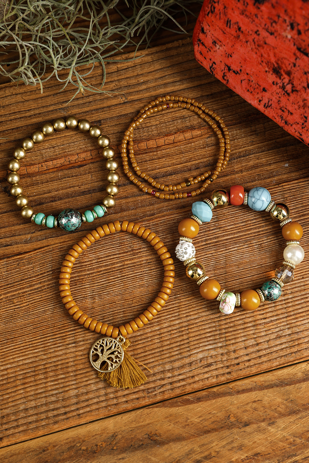Chestnut 5pcs Boho Beaded Turquoise Bracelets Set - loveforevers
