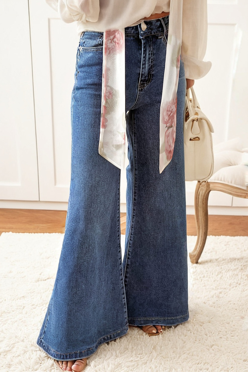 Dirty blue High Waist Button Zip Fly Bell Bottom Jeans - loveforevers