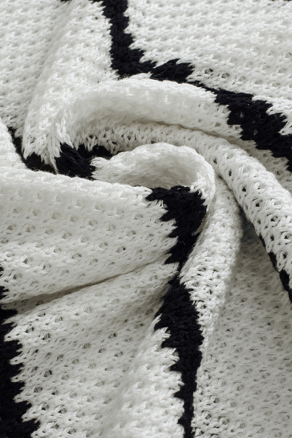 Black Stripe Henley Buttoned Placket Drop Shoulder Bracelet Sleeve Knit Sweater Tee - loveforevers