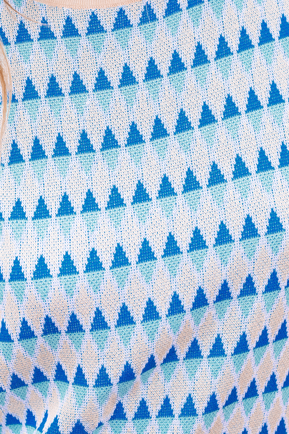 Sky Blue Stripe Geometric Print Round Neck Slim Fit Sweater Vest - loveforevers