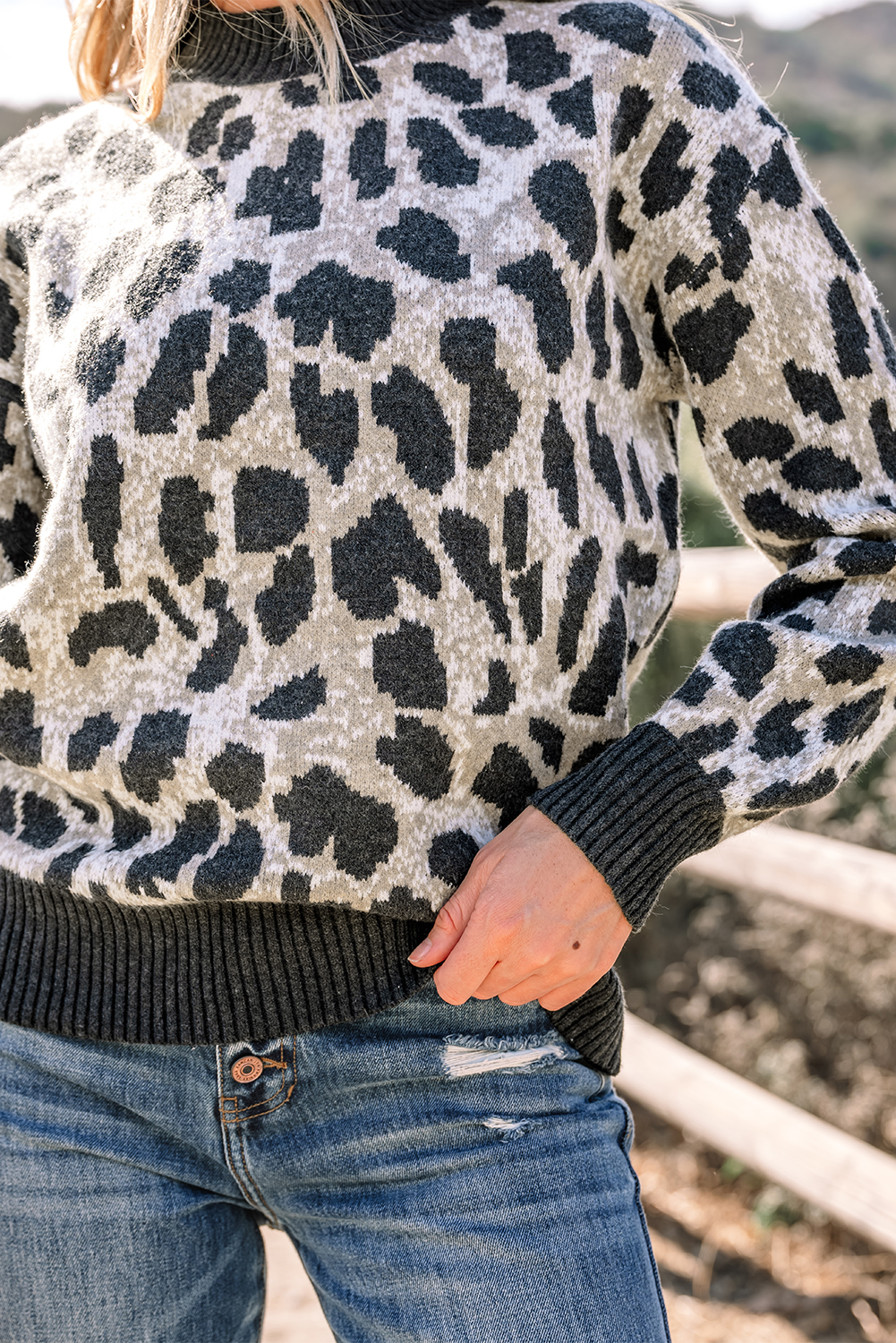 Carbon Grey Leopard Drop Shoulder Baggy Sweater - loveforevers