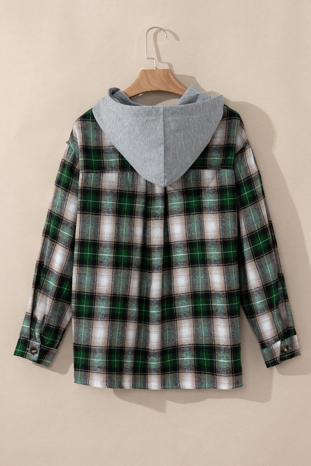 Red Plaid Print Chest Pocket Buttoned Hooded Shacket - loveforevers