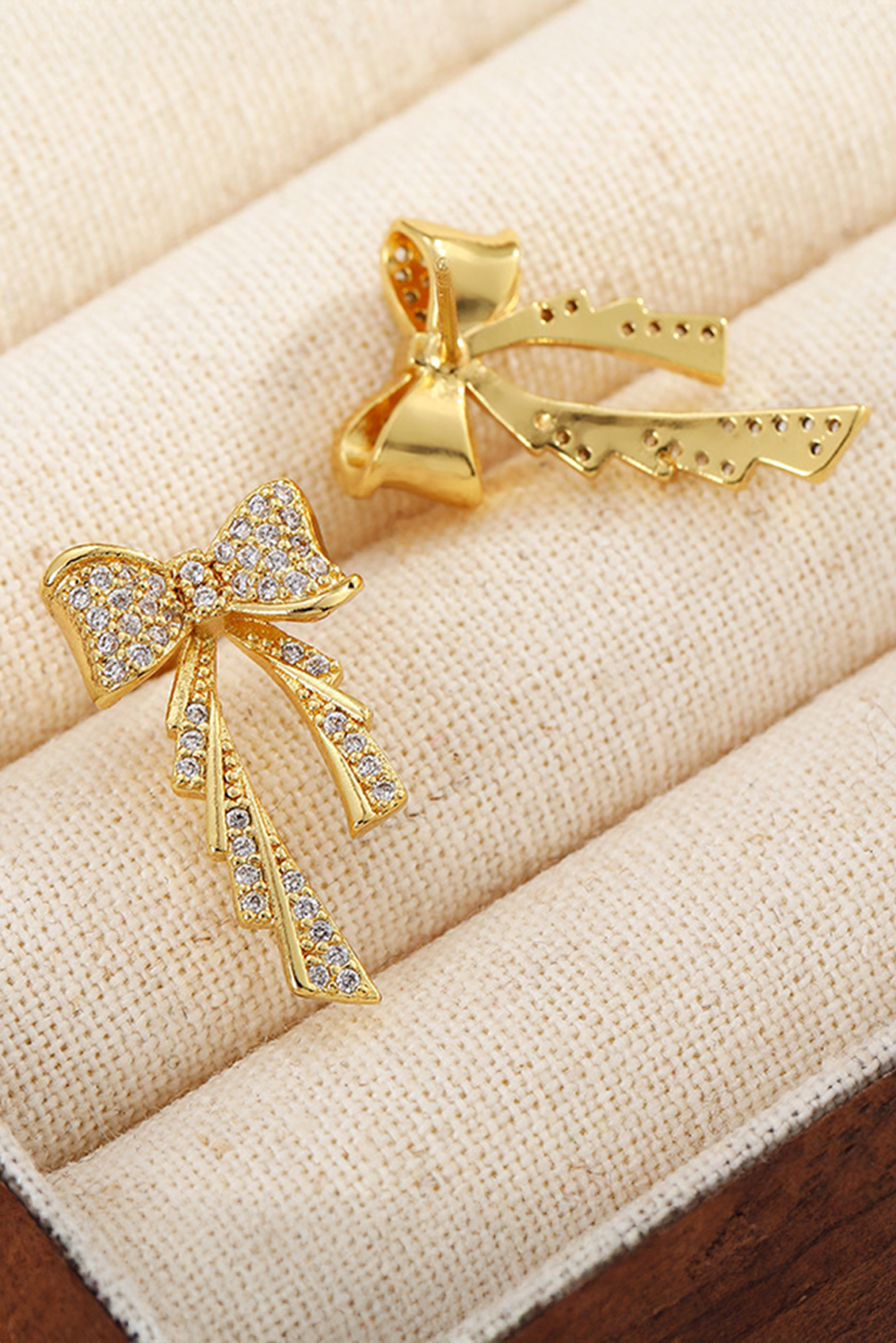 Gold Rhinestone Bow Knot Plated Stud Earrings - loveforevers