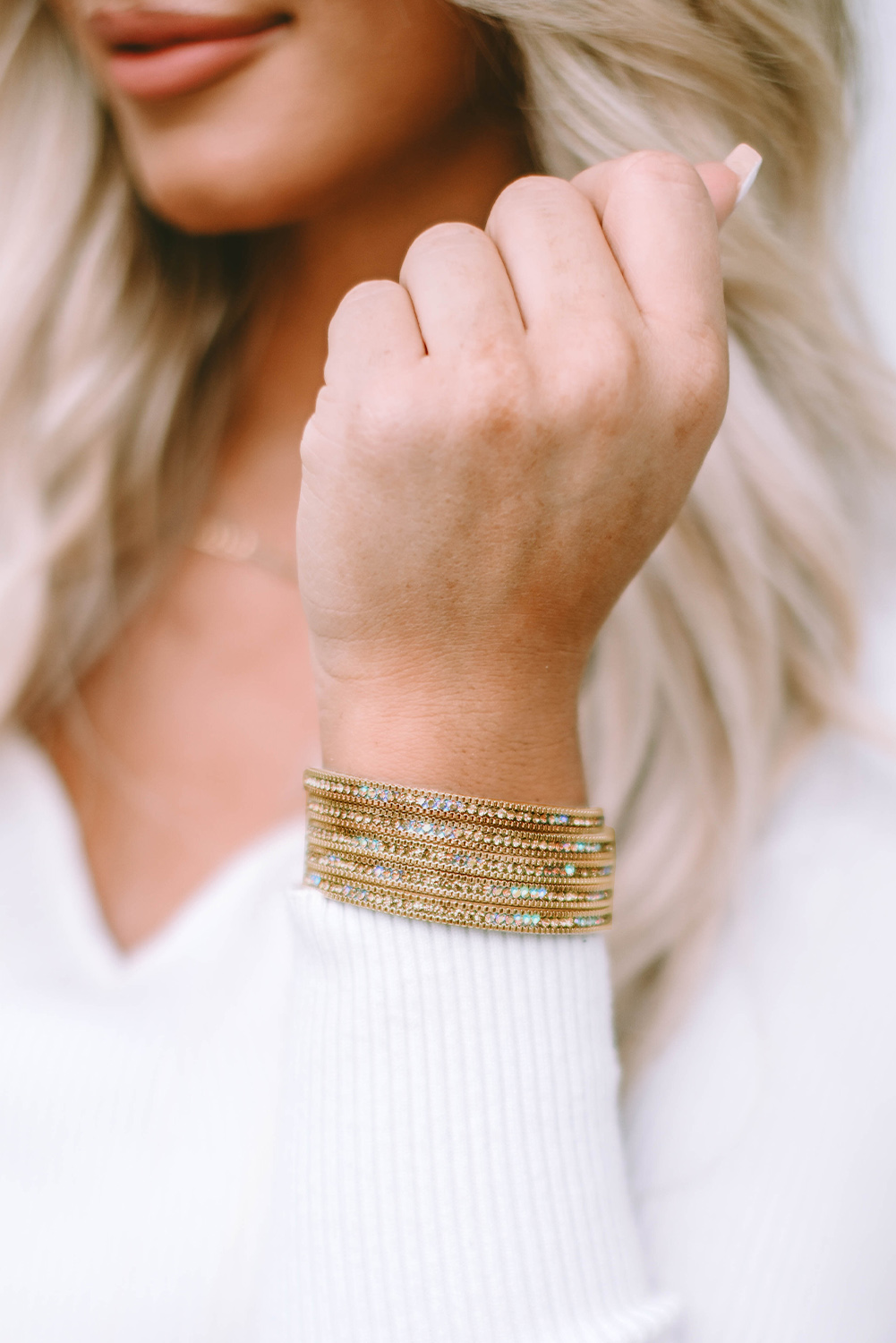 Gold Full Diamond Leather Wide Plated Magnetic Buckle Bracelet - loveforevers