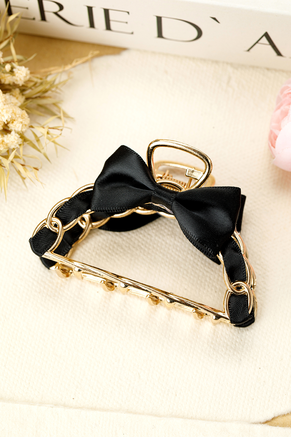 Black Ribbon Bow Detail Contrast Alloy Hair Claw Clip - loveforevers