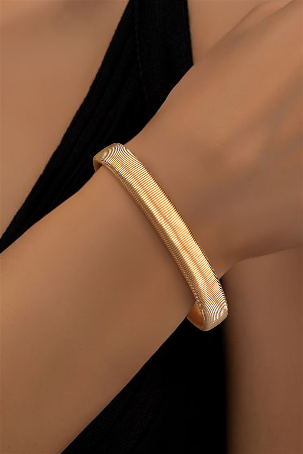 Gold Stretchy Plated Metal Wide Bangle - loveforevers
