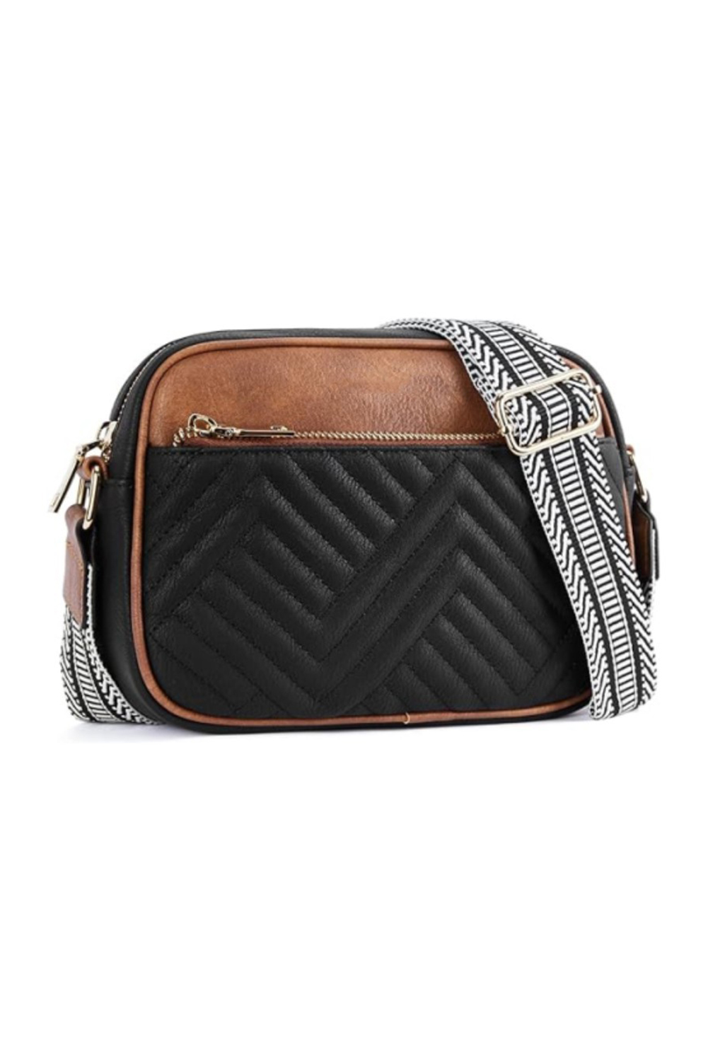 Black Quilted Faux Leather Crossbody Bag 22*6*16cm - loveforevers
