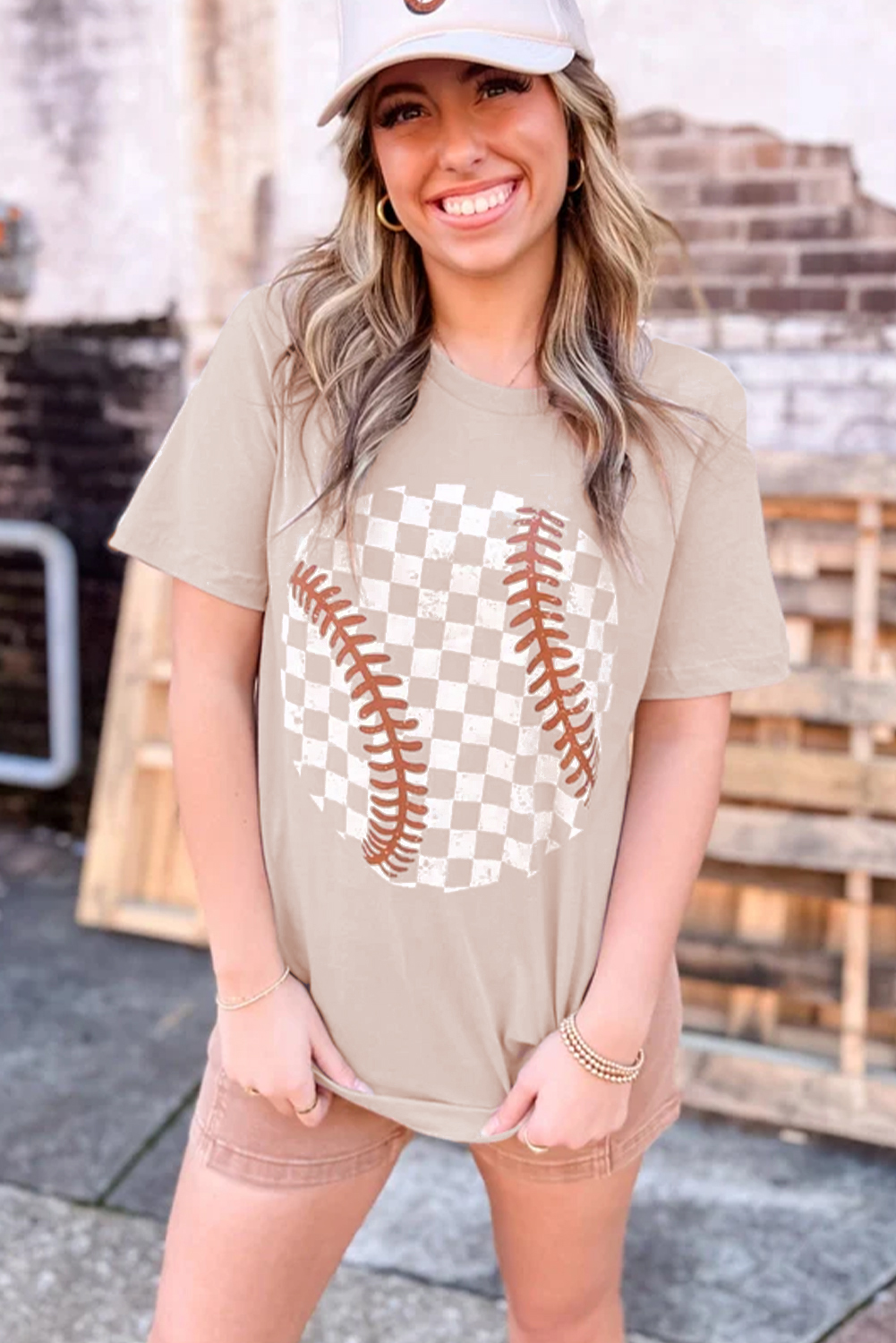 Jet Stream Checkered Baseball Graphic Tee - loveforevers