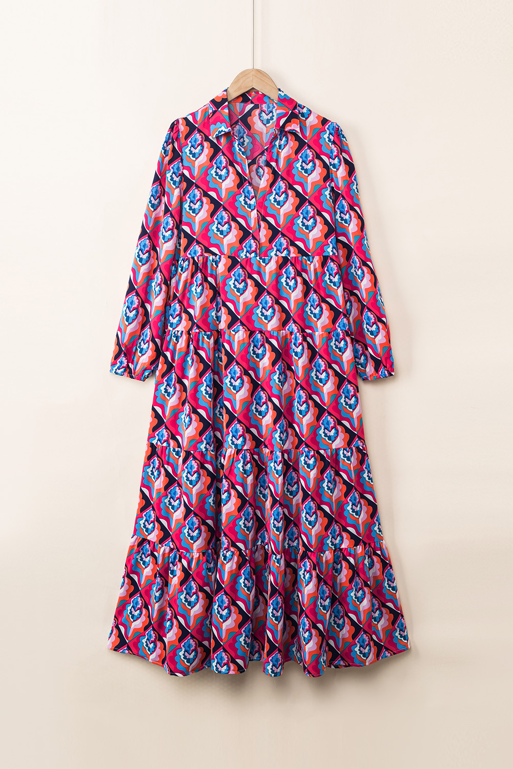 Abstract Geometric Print Long Sleeve High Waist Dress - loveforevers