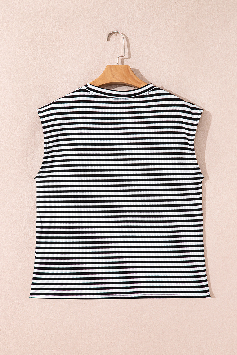 Sky Blue Stripe Ribbed Cap Sleeve Round Neck T Shirt - loveforevers